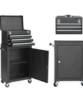 Rolling Garage Tool Organizer With Detachable 3 Drawer Chest Large Cabinet And Adjustable Shelf On Wheels In Black Powder Coated Steel