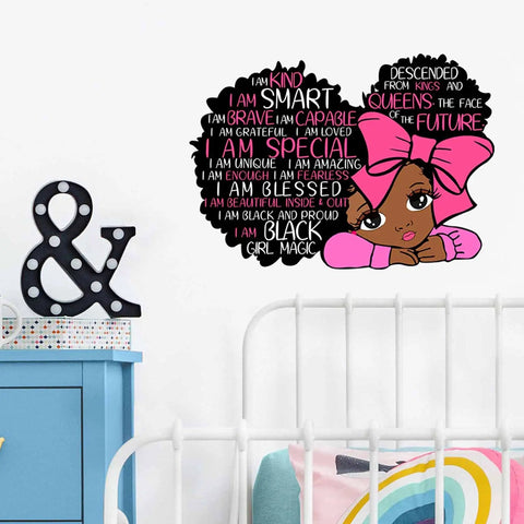 Black Girl Magic Wall Decal I Am Special Inspirational Quote for Kids Room Pink Motivational Sticker Afro Kids Bedroom Playroom Decor Nursery Baby Toddler Room Art Removable Peel and Stick Colorful Wall Decor That Pops on white wall