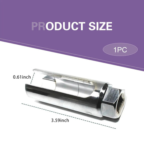 Oxygen Sensor Socket Tool 0.87 Inch 6 Point I Type Side Wire Cutout Wrench, heavy duty 45 steel, universal fit in silver.