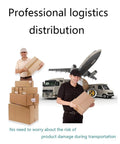 Professional logistics distribution with delivery personnel, cardboard boxes, airplane, truck, and van in motion.