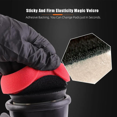 Close-up of Forced Dual Action Polisher Adapter Kit with three polishing pads showing magic velcro for car polishing buffing.