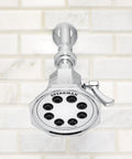 Vintage 8 Jet Low Flow Shower Head 2.0 GPM Polished Chrome with Old School Retro Design and Spa Vibe on tiled wall