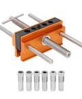 Self Centering Dowel Jig For Boss Level Hole Alignment In Woodworking, Sizes 1/4 3/8 5/16 7/16 1/2 Inch Drill Guide With 6 Bushings