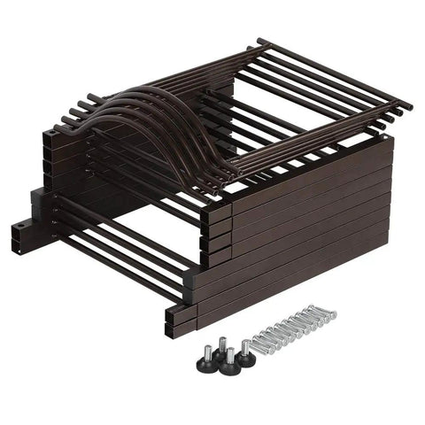 Components of Five Gallon Water Jug Holder With Five Tier Heavy Duty Brown Rack Freestanding Bottle Organizer