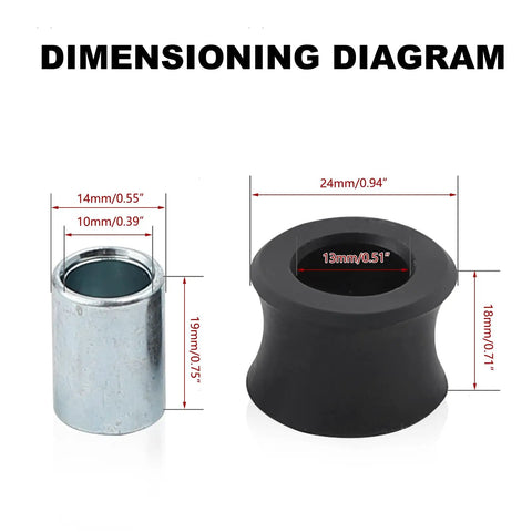 Diagram of 4Pcs 10mm Rear Shock Absorbing Suspension Bushing Set Rubber For Most Motorcycles Scooters ATVs UTVs Go Karts Black