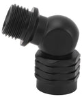 Diving Regulator Adapter For Second Stage Connector With 110 Degree Swivel Hose, black metal, side view.