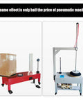 Heavy Duty Industrial Grade Double Shaft Electric Stretch Film Wrapping Machine With Hand Grip Turntable for fast pallet packaging, red wrapping station with cardboard box.