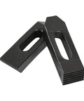 Two serrated end clamps from 58 Piece Hold Down Clamp Set For Milling Machines With Three Quarters Inch Slot And Five Eighths Inch Eleven Thread Studs Includes Coupling Nuts Flange Nuts T Slot Nuts Serrated End Clamps And Step Blocks For Bridgeport Style Workholding, black metal visible
