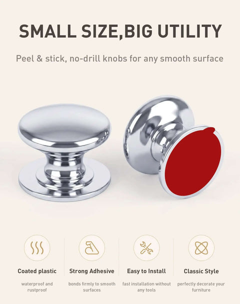 Six Pack Peel And Stick Cabinet Knobs With Adhesive Silver Plastic Drawer Handles
