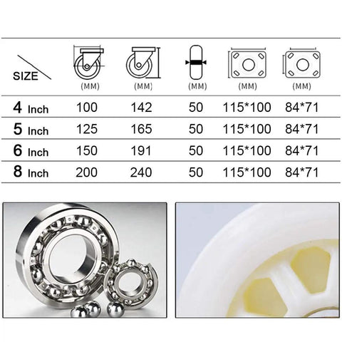 Hella Heavy Duty Nylon Trolley Caster Wheels For Furniture Rock Solid Three Sixty Swivel And Fixed Castors size chart with ball bearings