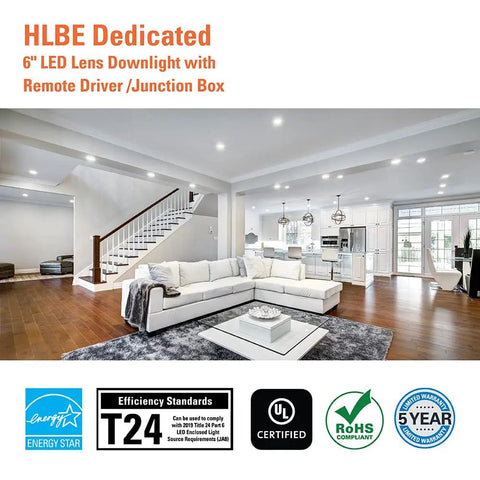 Modern living room with 6 Inch Canless LED Recessed Downlight 12 Pack 3000K 900 Lumens Wet Rated Ultra Slim lighting installed.