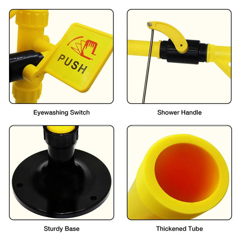 Emergency Shower Eyewash Station Kit for Industrial and Lab Use, OSHA Approved, ABS Construction, detail of eyewashing switch and shower handle