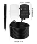 Heavy-Duty Outdoor Power Stake with Smart Timer Acts As a Power Party Starter Transforming One Dead Outlet Into Six Connected Hubs, 50 ft Weatherproof Extension Cord with Remote Control and Dusk to Dawn Auto Switch for Christmas Lights Patio, showing stakes, power hub, and coiled cord.