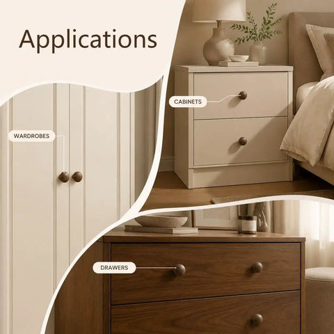 Six Pack Wood Ball Cabinet Knobs One And One Fifth Inch Diameter With Four Fifth Inch Screws Walnut Finish Easy Install Durable Wooden Drawer Hardware For Cabinets Dressers And Home Furniture on cabinets, wardrobes, and drawers