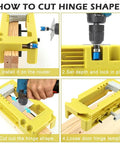 Steps to use the All In One Door Hinge Installation Kit With Router Template For 3 To 5 Inch Doors And 1/4 Or 5/8 Inch Thickness Includes Router Bit Self Centering Hinge Bit Double Headed Screwdriver And Easy To Follow User Manual Green.