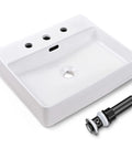 20 Inch Rectangular Ceramic Vessel Sink With Overflow For Above Counter Dope White Porcelain, Pop Up Drain And Widespread Faucet Holes