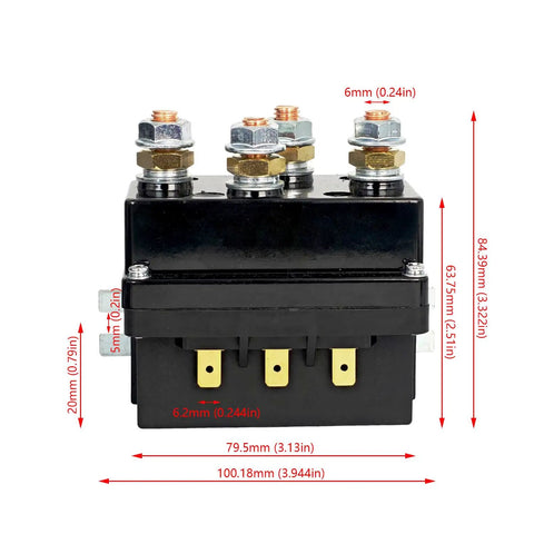 Beefed-Up 12V 500A Winch Solenoid Contactor Relay For 8000-17000Lbs ATV UTV Boat 4X4 SUV Truck Ready To Roll With Warn A2000 And Badlands 12000 3-Wire Motors 12V DC M8 Studs Heavy-Duty Power Control, black winch relay with M8 studs and 6mm terminals
