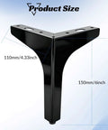 6 Inch Matte Black Stainless Steel Furniture Legs Replacement Feet for Sofa Couch Cabinet and Ottoman Modern Polished Metal Heavy Duty DIY Feet Four Pack product size diagram