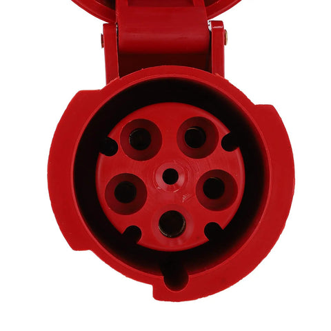 Heavy Duty 63A 5 Pin Industrial Plug Power Connector For 3 Phase 5 Wires IP67 380 To 415V Waterproof Electrical Connector red front view