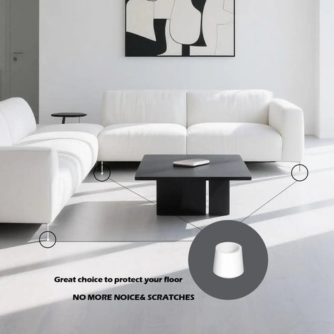 Room with sofas and table featuring 10 Pack White Round Rubber Chair Leg Caps 1/2 Inch Inner Diameter Vinyl End Covers Soft Touch Table Feet Anti Slip Floor Protectors Quick Install Noise Reduction Scratch Prevention