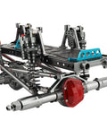 Beefed-Up 450mm 6x6 RC Crawler Chassis Frame Set For 1/10 Axial SCX10 With Front Middle Rear Axles Aluminum Alloy And Carbon Fiber Battery Tray Upgrade For DIY Metal Rig featuring aluminum frame and carbon battery tray, close-up view