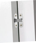 Close-up of installed Invisible Folding Door Hinge Kit For Secret Doors Easy To Install Cross Hidden Hinges on a white door frame.
