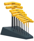 Ten Piece Hex T Handle Set with Stand Includes Sizes 3/32 Through 3/8 Inch Cushioned Ergonomic Grip Pro Grade Tools Made in USA