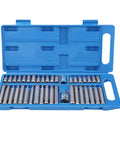 Top Notch 40 Pc Hex Star Torx Spline Bit Set With 1/2 And 3/8 Inch Drive Crank Tool Kit Built From Durable Alloy Steel For Heavy Duty Jobs Fast Bit Swaps And Handy Blow Molded Case Storage, blue case open