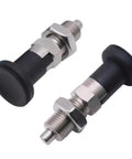 Solid Built M20x1.5 Stainless Steel Ball Nose Spring Plunger 2 Pack showing self locking mechanism and black knob design.