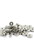 Hella Durable High Carbon Steel Miniature Flanged Ball Bearing Set 10 Piece Pack Includes 608zz 623 624 635 626 688zz pile of steel ball bearings.