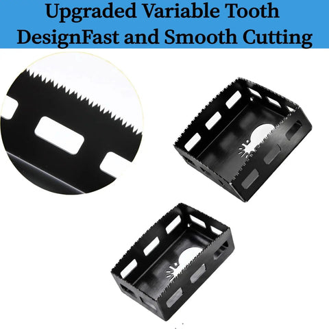 Close-up of 2-Pack Upgrade Square Slot Cutter for Drywall and Single-Gang Boxes showing heavy-duty pro-grade HSS blades.