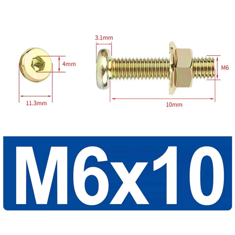 Heavy Duty M6 Flat Round Head Hex Socket Screws With Flange Nuts Kit Zinc Plated Allen Bolts M6x10 dimensions view