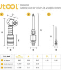 Grease Gun Accessory Kit With 90 Degree Coupler And Needle Nozzle For Hard To Reach Zerk Fittings diagram.
