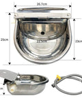 Built Tough Automatic Water Trough For Dogs And Livestock Featuring Rust Proof 304 Stainless Steel Bowl with dimensions 26.7cm x 25cm.