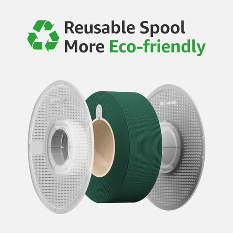 PLA Silk Plus 1.75mm 1kg filament spool for 3D printing, shown with eco-friendly reusable design