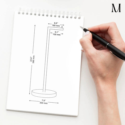 Hand drawing dimensions of Freestanding Toilet Paper Holder With Storage For Four Rolls, Renter Friendly Stainless Steel Stand In Luxury Brushed Gold Finish, No Install Needed For Easy Bathroom Refresh And Tidy Space.