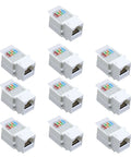 Toolless Keystone Jack Connector Adapter For Cat5e Ethernet LAN Cables 8P8C RJ45 Modular Jack With Color Coded Wiring Schema And Snap In Stand 10 Pack