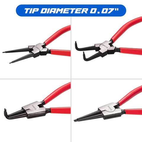 4 Piece Snap Ring Pliers Set With 7 Inch Internal And External Circlip Pliers Heavy Duty Straight And Bent Jaw Retaining Ring Pliers