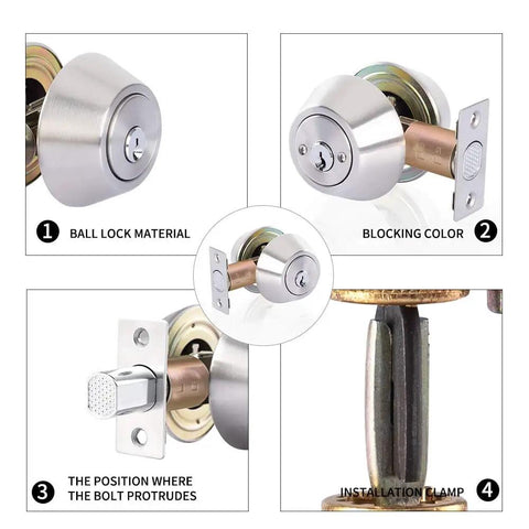 Double Keyed Deadbolt Lock With Keyed On Both Sides And Two Way Adjustable Cylinder For Privacy Or Passage, Satin Stainless Steel Finish, installation instructions, side view