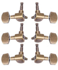 Six Guitar Locking Tuners With Screws Copper Alloy Machine Heads Brass Colored Tuning Pegs displayed on white background.