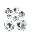 Beefy Four Claw T Nuts M4 To M10 Carbon Steel Blind Pronged Insert for furniture hardware and speaker mounts