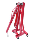 Heavy Duty 2 Ton Hydraulic Engine Hoist With Adjustable Boom And Smooth Rolling Casters, side view showing red steel frame design.