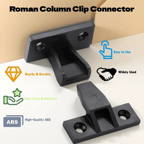 Top Shelf Invisible Panel Connectors With Forty M4 Stainless Steel Screws For Cabinets Drawers And Furniture Set Up Rock Solid ABS Plastic hidden fastener image showing Roman Column Clip Connector.