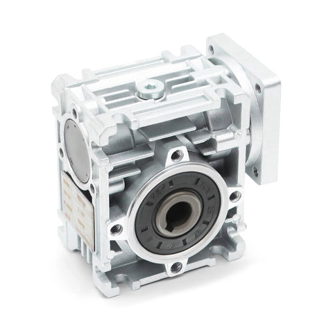 Jecoupoon aluminum worm gear reducer NMRV-030 with flange mount; front view shows bearing housing