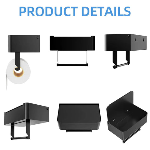 Angles of Toilet Paper Holder With Shelf And Flushable Wipes Dispenser Hidden Wipe Storage Matte Black Stainless Steel Organizer