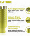 Front view of a yellow 2-inch diamond core drill bit with laser-welded hole saw for granite, marble, quartz.