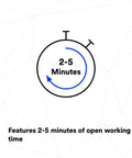 Timer illustration showing 2-5 minutes open time for Epoxy Adhesive DP100 Plus Clear Duo-Pak 48.5 mL (1.64 fl oz) Professional Grade.