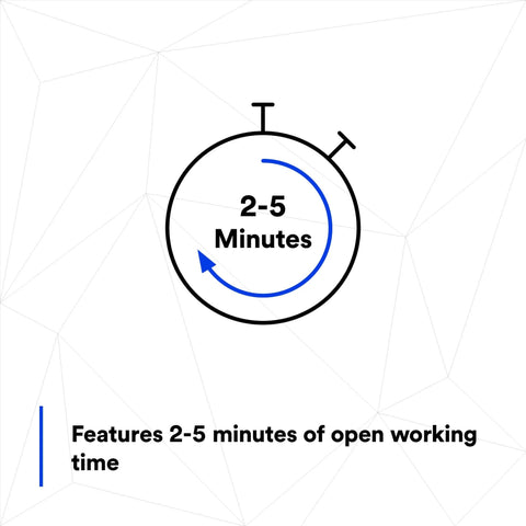 Timer illustration showing 2-5 minutes open time for Epoxy Adhesive DP100 Plus Clear Duo-Pak 48.5 mL (1.64 fl oz) Professional Grade.