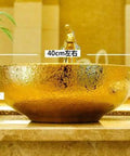 USZWBY Bathroom Vessel Sink, Countertop Basin Round Sink Bathroom Sink Hotel Art Sink Bathroom Sink in gold, 40cm round, 14cm high.