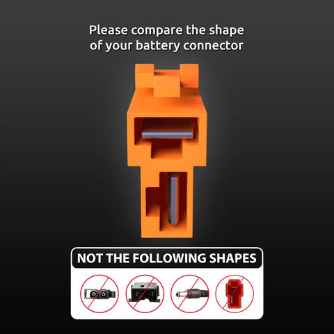 Illustration of a correct battery connector shape with warning to avoid mismatched connectors for Red 2 Pin Wire Harness Connector For 12V Ride On Toys
